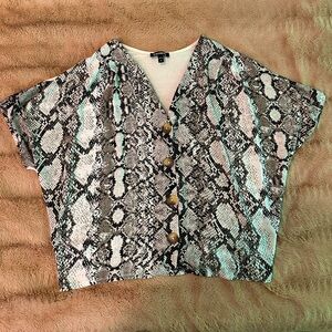 Snake print button up crop top